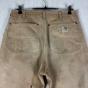 Vintage Carhartt Pants 1970s Distressed Tan Duck Canvas Quilted Lined Sz 32
